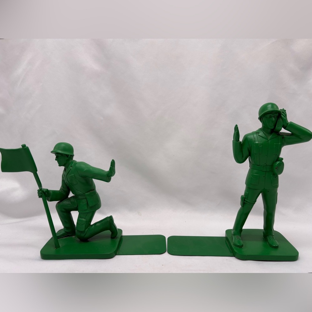 Pair of Toy Soldier Bookends. Modeled After Classic Green Army Men. 7.25” And 6”